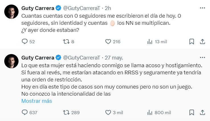 Publicaciones de Guty Carrera en Twitter.