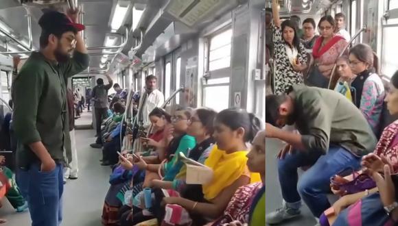 Un video viral muestra la táctica de un joven para hacerse siempre de un asiento en el metro. | Crédito: @tube.indian / Instagram