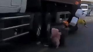 Madre salva a su hijo de ser arrollado por un camión tras una increíble acción