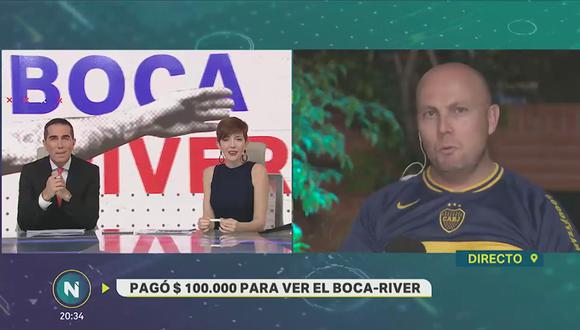 Denis Dándolo viajó desde Australia&nbsp;para ver el Boca Juniors vs. River Plate. (Captura | Telefe Noticias)<br>