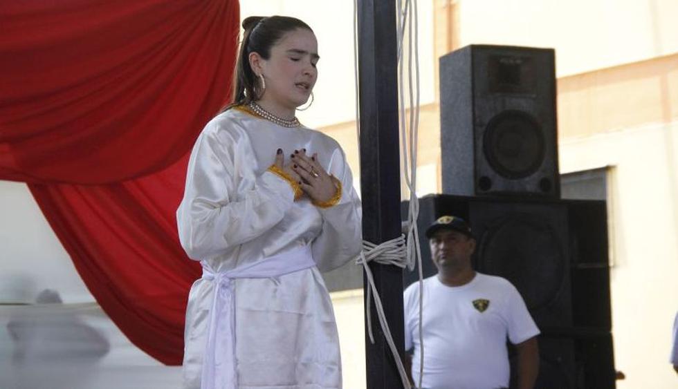 Katiuska del Castillo participó en escenificación del vía crucis en la cárcel. (Juan Mendoza)