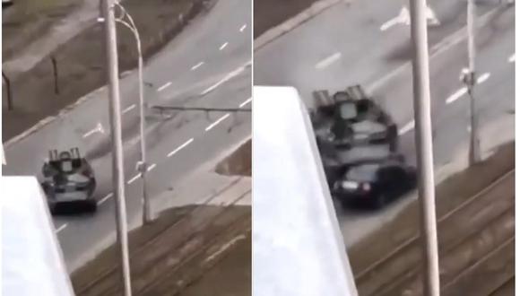 El video muestra el momento que un tanque choca contra un auto. (Foto: Instagram)