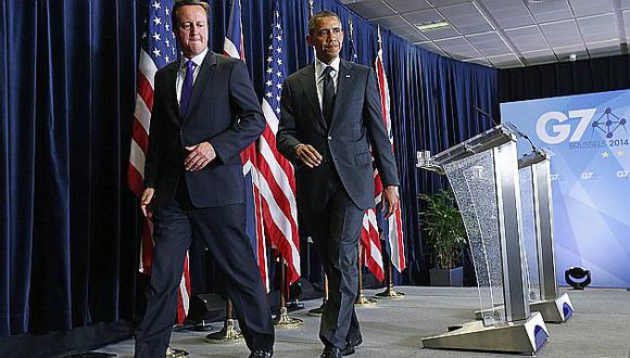 Obama y Cameron dieron una conferencia conjunta en Bruselas en el marco del G7. (Reuters)