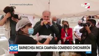 Barnechea empezó campaña presidencial degustando pan con chicharrón 