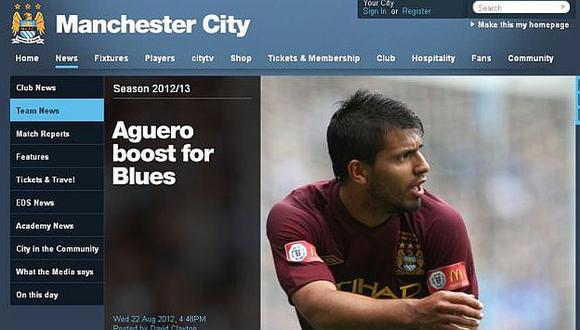 Sergio Agüero se perdería el partido ante Perú. (Web del Manchester City)