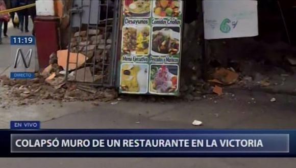 Restaurante La Victoria fue afectado por derrumbe de pared. (Foto: Canal N)