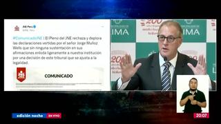 JNE rechaza y deplora las declaraciones del exalcalde Jorge Muñoz