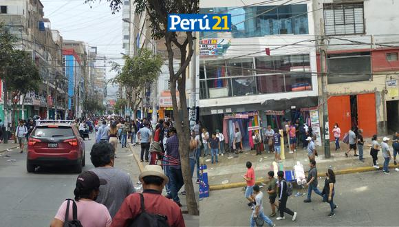 Compradores y vendedores se escondieron en las tiendas para evitar sufrir agresiones. (Foto: Perú21)
