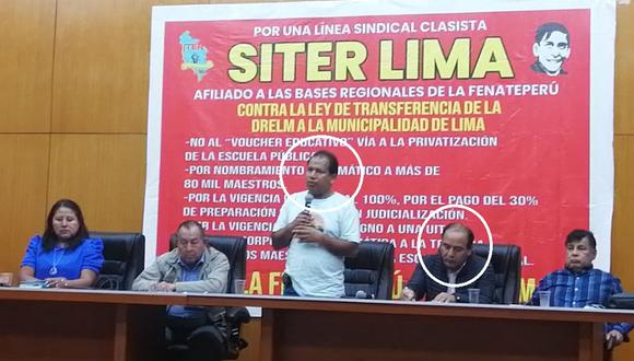 FACCIÓN 2. El congresista Edgar Tello (centro) impulsó elección de Boris León como "nuevo" secretario general de la base de Lima de la Fenatep (derecha). Foto del 20 de mayo.  (Foto: Fenatep)