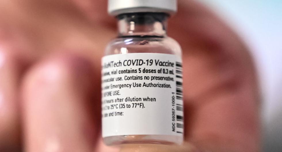 Esta foto de archivo tomada el 6 de enero de 2021 muestra un vial de la vacuna Pfizer-BioNTech contra el coronavirus en el hospital AP-HP Vaugirard, en París (Francia). (BERTRAND GUAY / AFP).