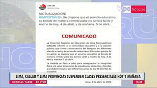 Lima y Callao suspenden clases presenciales hasta el 5 de abril