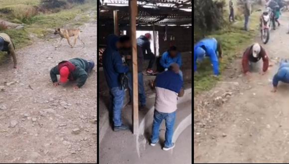 Cajamarca: ronderos castigan con ejercicios a sujetos que participaban en pelea de gallos.