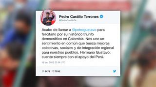 Pedro Castillo y presidentes de izquierda celebraron vía redes la victoria de Gustavo Petro en Colombia