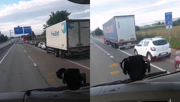 Un video viral muestra cómo un camionero se burla de los conductores atrapados en una falsa congestión vehicular en una carretera de España. | Crédito: @etfelicitofill / Twitter.