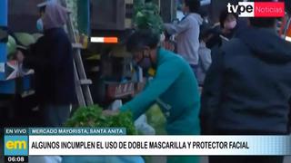Ciudadanos incumplen uso de doble mascarilla y protector facial en Mercado Mayorista de Santa Anita