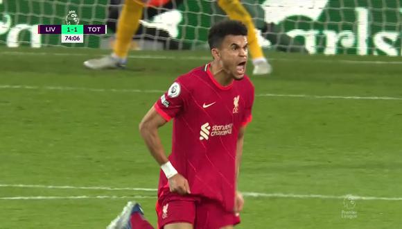 Luis Díaz puso el 1-1 del Liverpool vs. Tottenham. (Foto: captura de pantalla - ESPN)