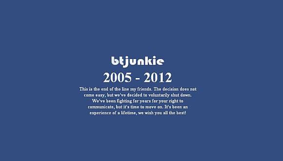 La página web de BTJunkie agradece a su público.