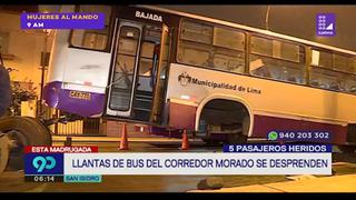 Cinco pasajeros heridos tras desprenderse llantas de bus en San Isidro [VIDEO]