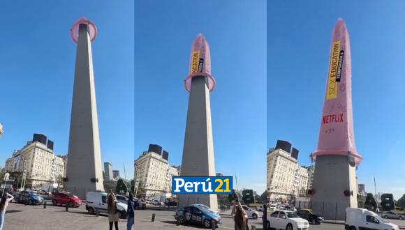 Colocan preservativo a obelisco de Buenos Aires para promocionar nueva temporada de 'Sex Education'. (Foto: Twitter/@therealbuni)