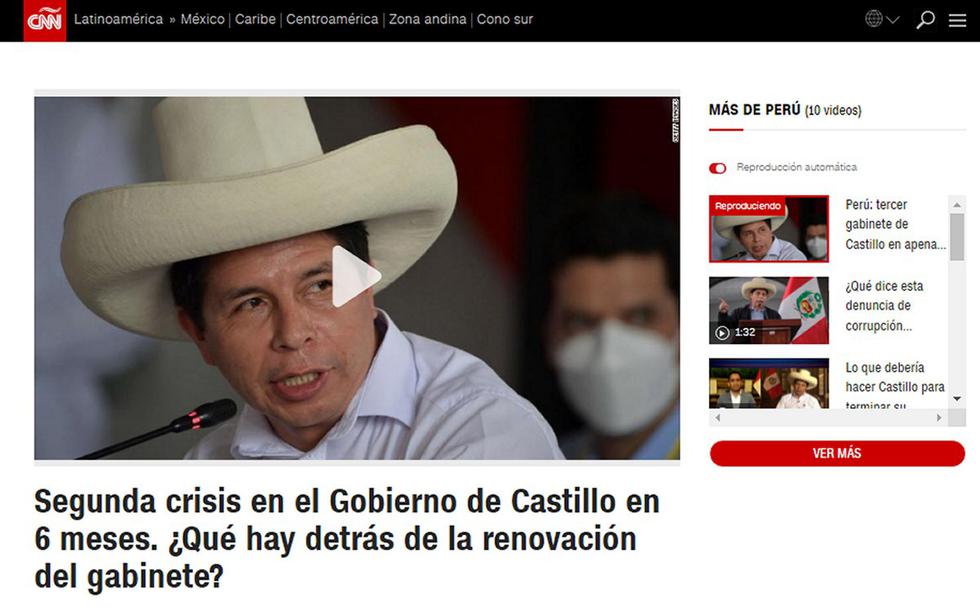 El presidente de Perú, Pedro Castillo, anunció que conformará un nuevo gabinete de ministros para renovar al que lideró la primera ministra Mirtha Vásquez, quien informó que renunció "ante la imposibilidad de lograr consensos en beneficio del país". (Texto: EFE / Foto: captura CNN)