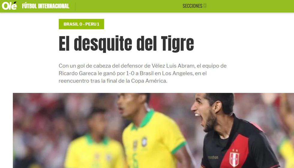 Perú se impuso 1-0 en el estadio Memorial Coliseum de Los Ángeles con gol de Luis Abram sobre la hora. "El desquite del Tigre", publicó Olé.&nbsp;