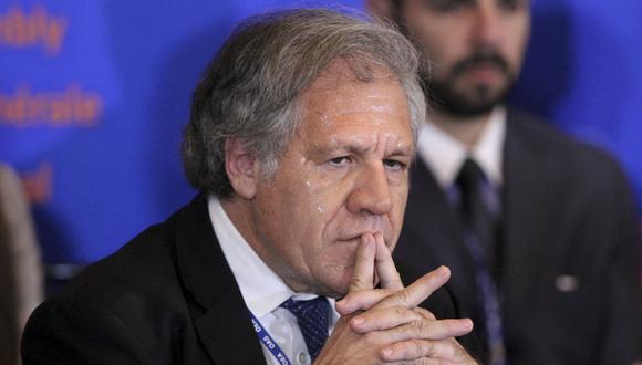 FILE - In this June 4, 2018 file photo, Organization of American States, OAS, General Secretary Luis Almagro, attends the General Assembly in Washington. Almagro said Wednesday, Jan. 23, 2019, that the two-year process initiated by Venezuela to leave the OAS has been paused after Juan Guaido, head of Venezuela's opposition-run congress declared himself interim president. (AP Photo/Jacquelyn Martin, File)
