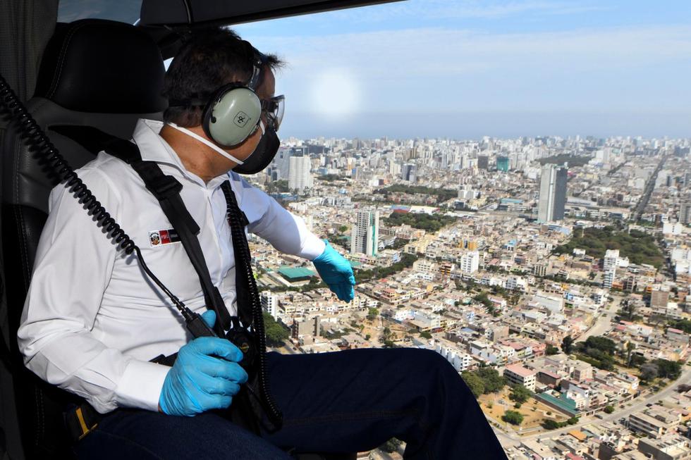 Ministro del Interior supervisó cumplimiento de inmovilización obligatoria desde helicóptero. (Foto: Mininter)