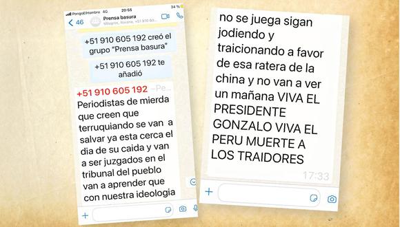 Mensaje llegó al WhatsApp de periodistas críticos de las propuestas del candidato de Perú Libre, Pedro Castillo. (Imagen: Capturas de pantalla)