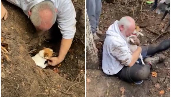 Un hombre lloró desconsoladamente tras salvar a su perrita de morir atrapada en un pozo. (Foto: Captura)