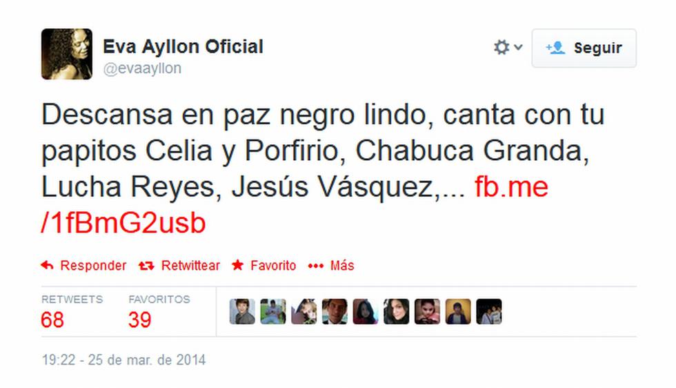 Eva Ayllón expresó su sentir por la muerte de Pepe Vásquez mediante un mensaje en su cuenta en Twitter. (Twitter)