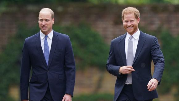 Los príncipes Guillermo de Cambridge y Enrique de Sussex durante el homenaje a su madre, la princesa Diana de Gales. (Foto: AFP)