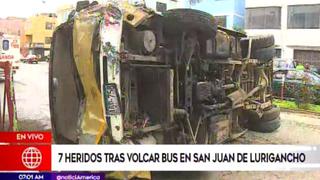 Siete pasajeros heridos tras volcadura de bus enSan Juan de Lurigancho [VIDEO]