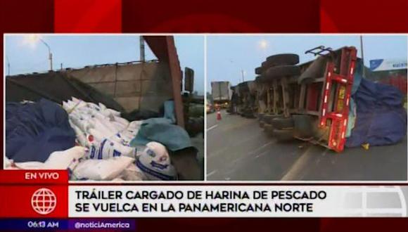 Tráiler se despista y bloquea la carretera Panamericana Norte. (Video: América Noticias)