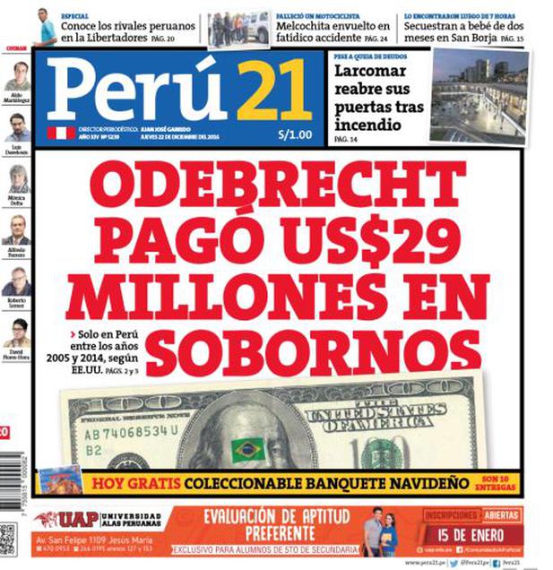 Odebrecht pagó US$29 millones en sobornos - 2016-12-22
