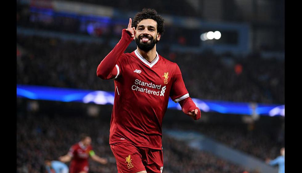 Mohamed Salah celebrando su gol en el partido. (Getty Images)