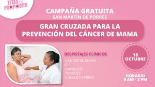 Este jueves se realizarán despistajes gratuitos de cáncer de mama en San Martín de Porres