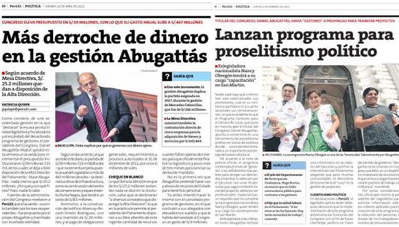 Perú21 publicó varias denuncias contra la gestión de Abugattás. (USI)