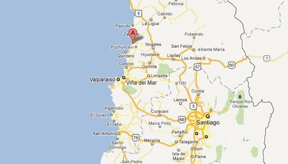 El temblor se registró a 116 kilómetros al noroeste de Santiago de Chile. (Google Maps)
