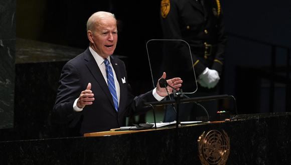 El presidente de los Estados Unidos, Joe Biden, habla en la Asamblea General de la ONU el 21 de septiembre de 2021 en Nueva York. (Foto: TIMOTHY A. CLARY / POOL / AFP)