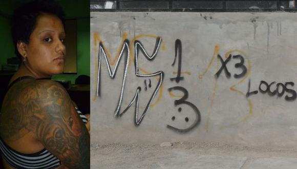 MARCADA. Candy Díaz tiene tatuajes en todo el cuerpo. Cerca de su casa está el símbolo de su banda. (Andrés Cuya/USI)