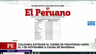 Colombia extiende hasta el 1 de noviembre el cierre de sus fronteras