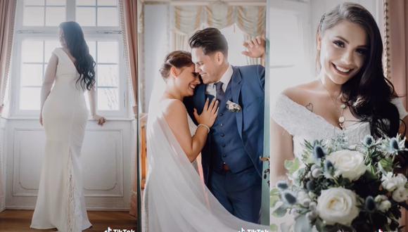 La mujer mostró fotos bailando muy feliz con su esposo falso y posando para las cámaras con instantáneas que se asemejan a las revistas de bodas. (Foto: captura de video TikTok)