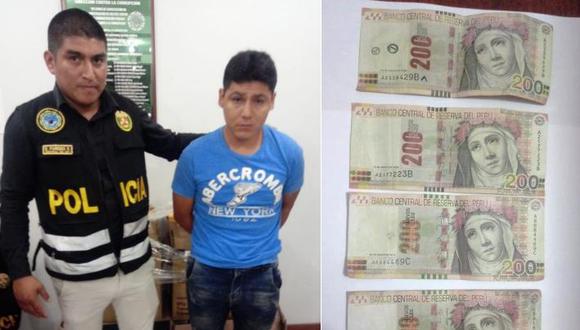 Policía lo detuvo con cinco billetes de 100 soles que recibió de manos del denunciante. (PNP)