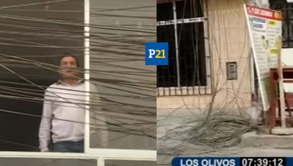 Vecina de Los Olivos se deshizo de maraña de cables con sus propias manos. (Foto: Panamericana TV)