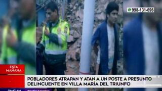 Atrapan, golpean y atan a poste a presunto ladrón en Villa María del Triunfo [VIDEO]