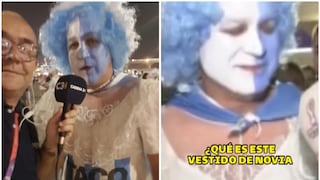 Hincha argentino fue al Mundial con condición de su esposa: debe usar vestido de novia [VIDEO]