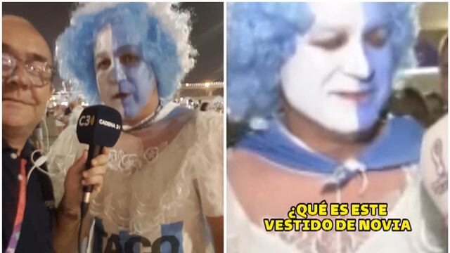 Hincha argentino fue al Mundial con condición de su esposa: debe usar vestido de novia [VIDEO]