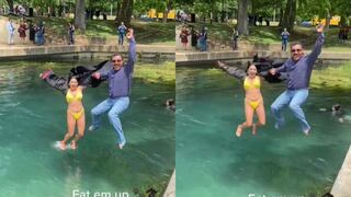 Padre e hija saltan al río para celebrar la graduación de la muchacha y se vuelven viral