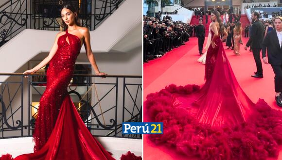 La modelo deslumbró con un vestido rojo. (Foto: Composición Perú21)