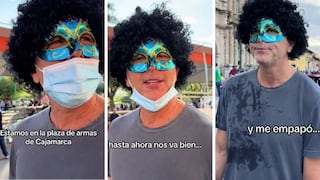 Christian Meier intenta camuflarse en carnaval de Cajamarca y niños ‘lo atacan’ con chisguetes de agua
